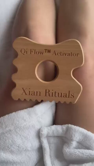 Qi Flow™ Activator video review highlighting deep Qi and blood flow benefits, ergonomic birch wood design, and full-body wellness through Traditional Chinese Medicine